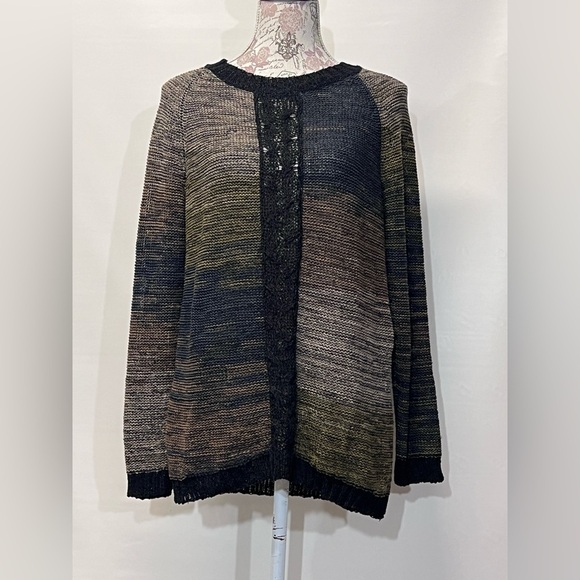CURIO NY‎ Black and taupe blended open knit sweater size L - Picture 7 of 13